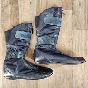 Gianna Meliani Navy Blue Leather Nylon Zip Up Boots Women's Size 7.5 EU 37